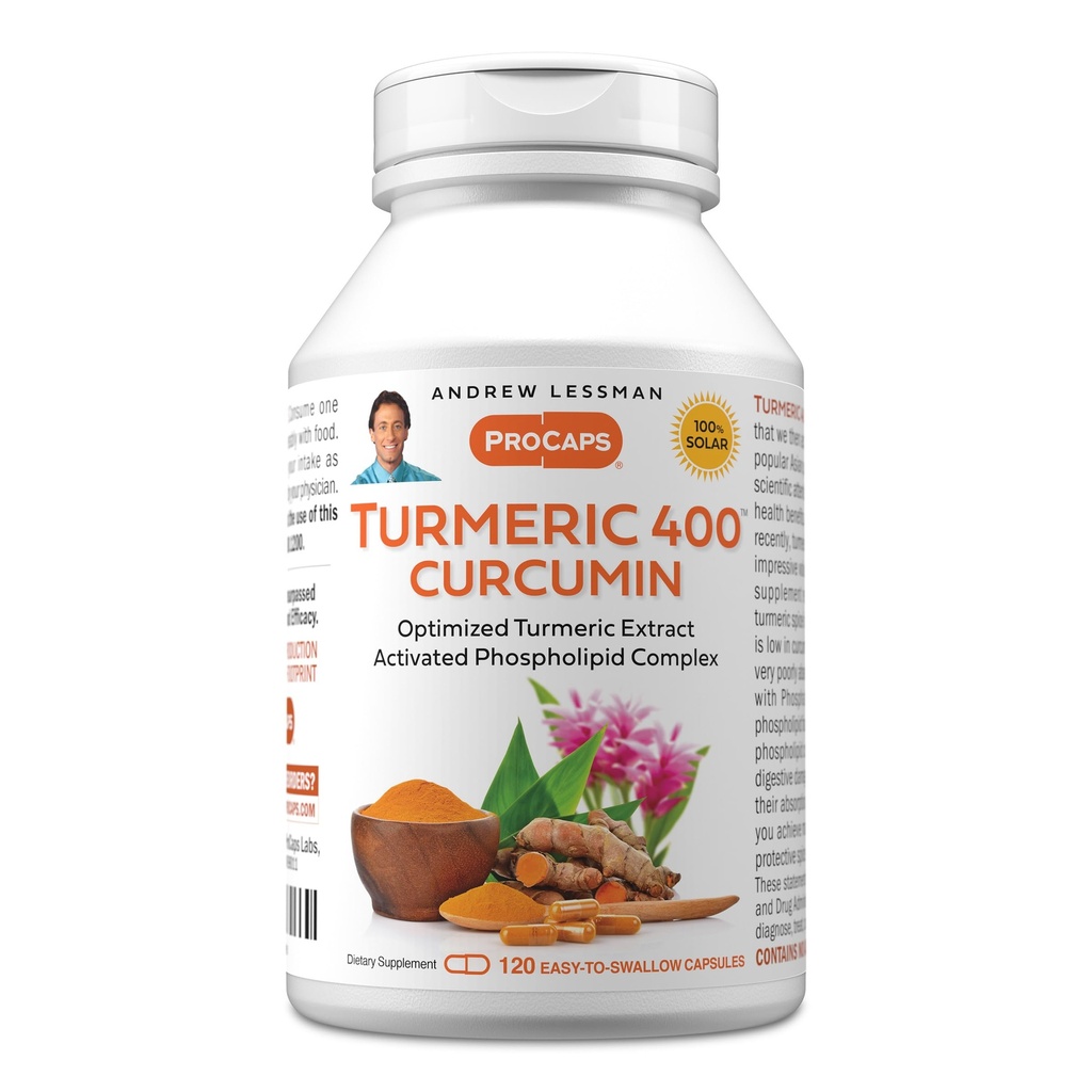 ANDREW LESSMAN Turmeric 400mg - 120 Kapsle - 95% Curcuminoidy jako komplex fosfolipidů pro optimální výhody a absorpci, vysoce potentní standardizovaný extrakt, malé snadno polykací tobolky