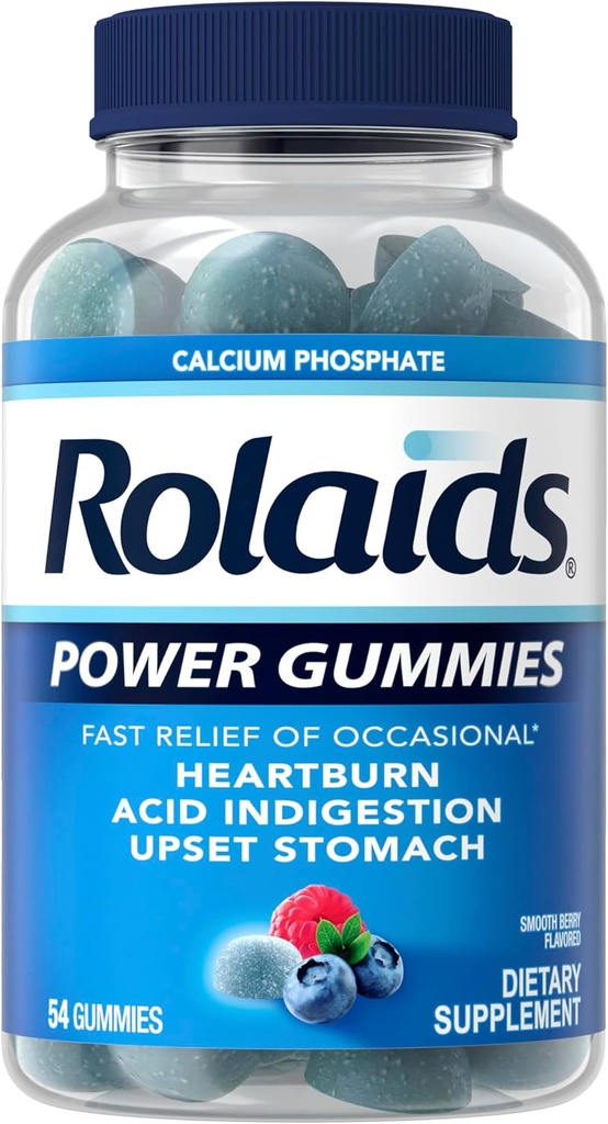 Rolády Power Gummies, Rychlá úleva z okasical Heartburn a kyselé požití, Dietní dodatek, hladký Berry, 54 Gummies