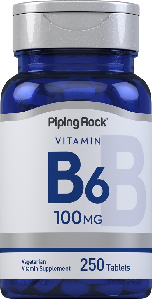 Piping Rock Vitamin B-6 100mg Dodatek 124; 250 Tablety 124; jako Pyridoxin Hydrochloride PHAR124; Non- GMO & Vegeterian Formule