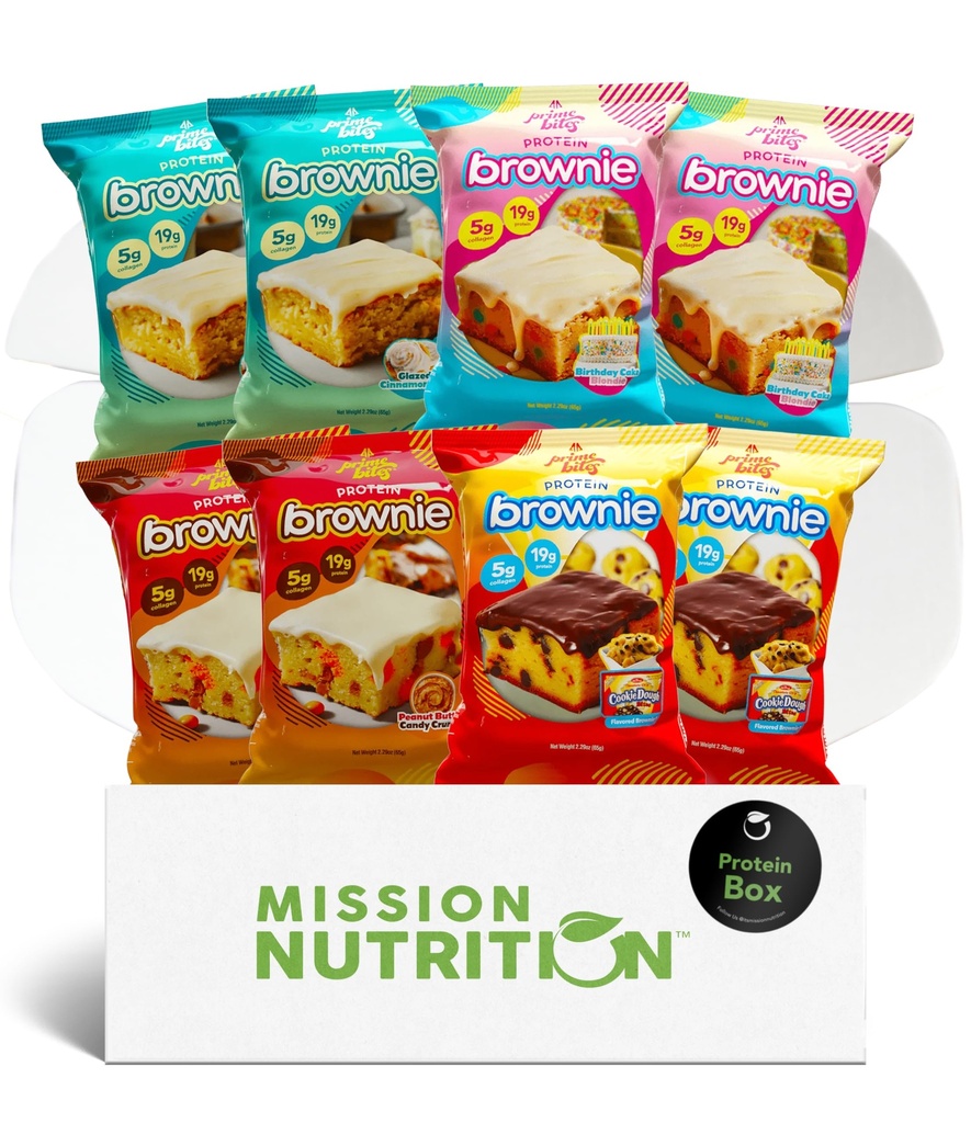 Prime Bites Protein Brownies Variety Pack Blondies - High Protein (19g), Collagen & Syrovátka Protein, Nízký cukr - 8 Hrabě Snack & Gift Box
