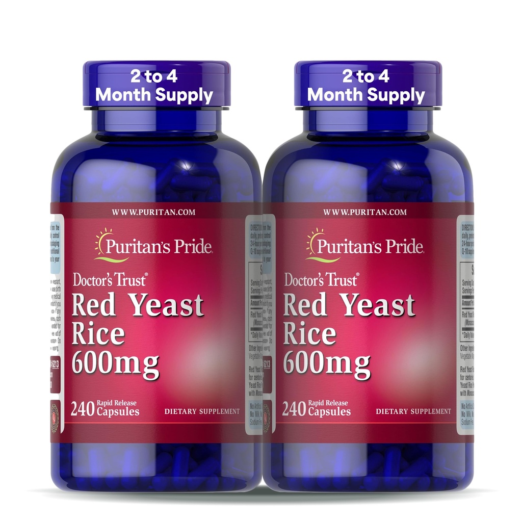 Puritan 's Pride Doctors Trust ® Red Yeast Rice 600mg, dodatek stravy, 240 Rychlé uvolnění kapsle, 2 balení