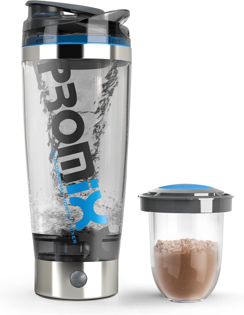 Promixx Pro Shaker Lahvička (iX-R Edition) 124; Dobíjecí, Výkonný pro hladké proteinové třepání 124; zahrnuje doplněk skladování - BPA zdarma 124; 20oz Cup (Silver Blue / Gray)