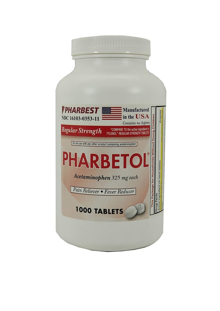 Pharbest Acetaminophen 325 mg 1000 Počítaných tablet