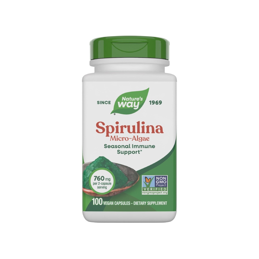 Nature 's Way Spirulina Micro- Algae, Sezónní imunitní podpora *, Zdroj vitaminu A (Beta karoten), 760 mg na servírování, 100 Veganských kapslí (Balení květen Vary)
