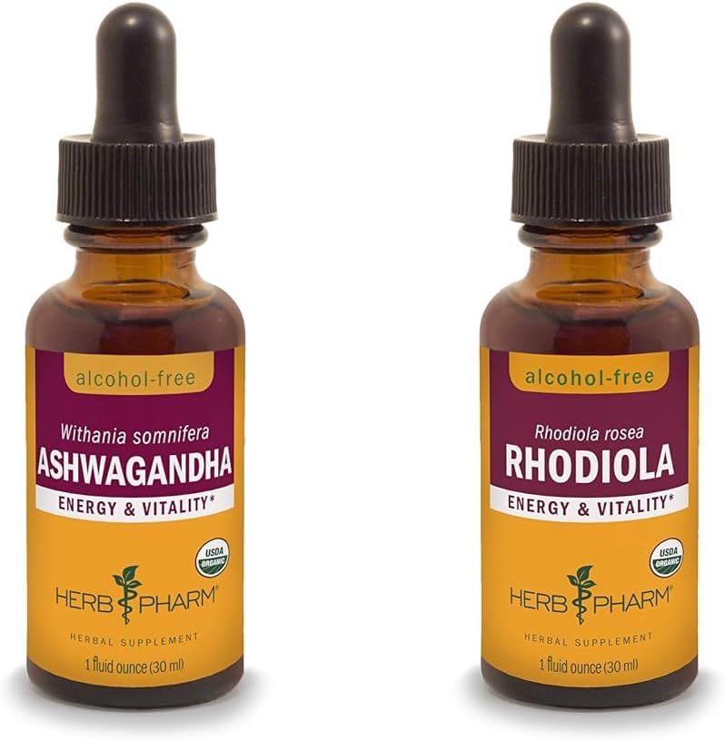 Herb Pharm Ashwagandha & Rhoddiola Extracts for Energy, Vitality, Endurance & Stamina, 1 Oz Each