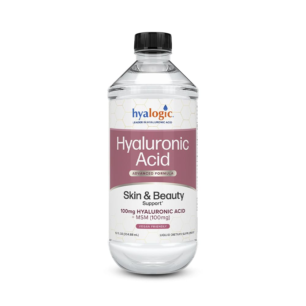 Hyalogická tekutá hyaluronová kyselina dodatek - Ingestible Skin Support with 100mg HA and 100mg MSM - Natural Hydration for The Face, Eyes and Lips - High Molecular Weight Formule - 12 oz