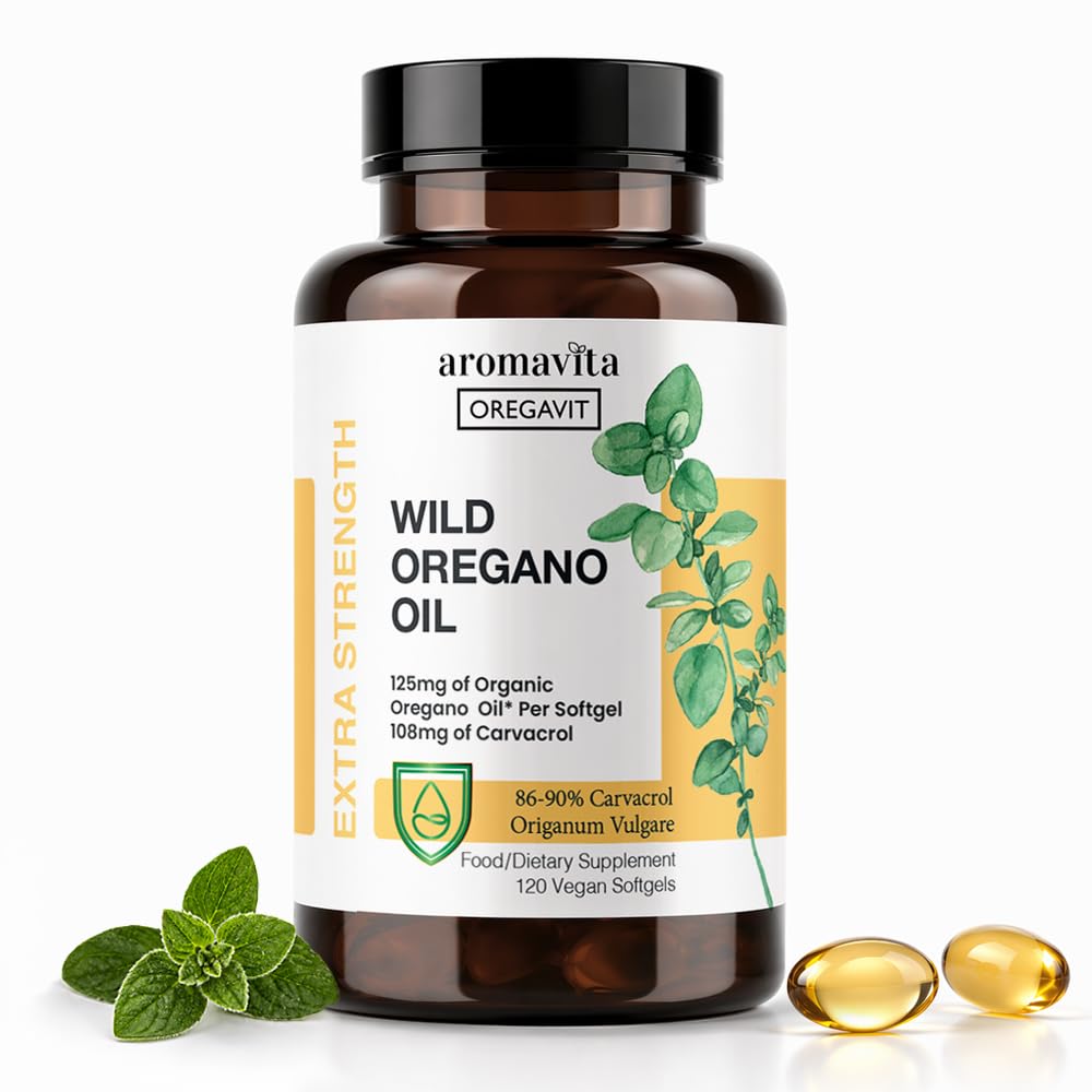 Vegan Wild Oregano Oil Kapsle organické, 86- 90% Carvacrol - 125mg Oil oregano per Softgel - Imunitní a stravitelná podpora, Přírodní antioxidant, Vegan, Non GMO, 120 Kapsle