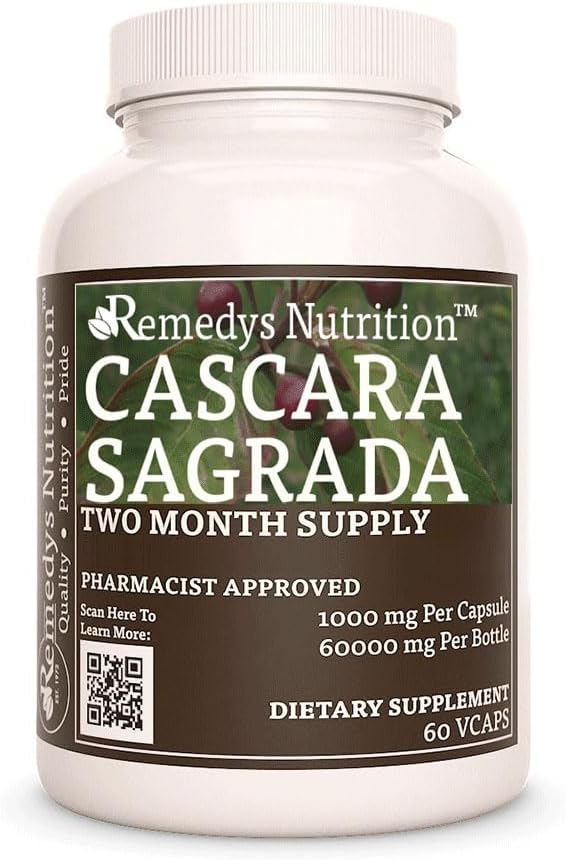 Remedy je výživa Cascara Sagrada 124; 1000 mg, 60 Vegan Kapsle Bylinné dietní dodatek 124; Dva měsíce dodávky
