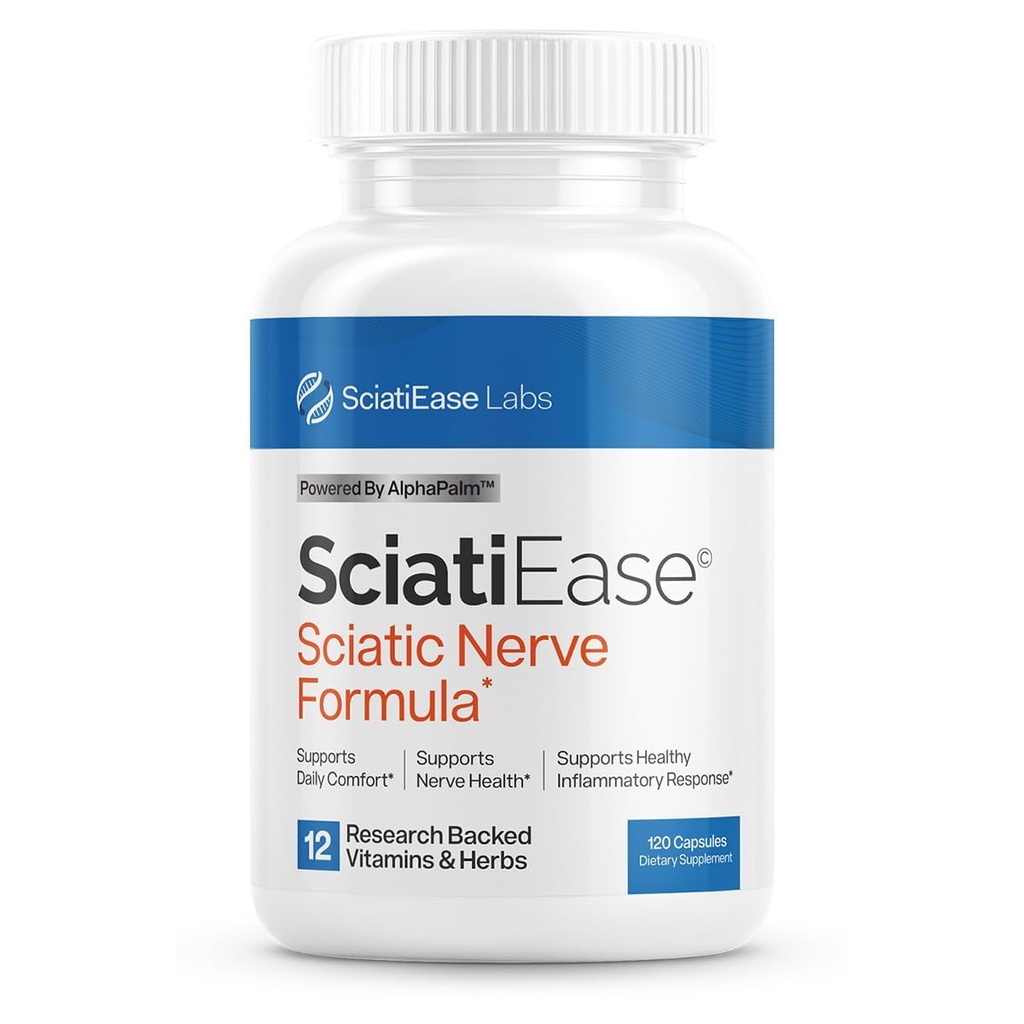 SciatiEase Sciatic Nerve Support Health Supplement - Nerve Support Formule s AlphaPalm, Pea, Vitamin B Complex, Alpha Lipoic Acid 300mg - 120 Kapsle
