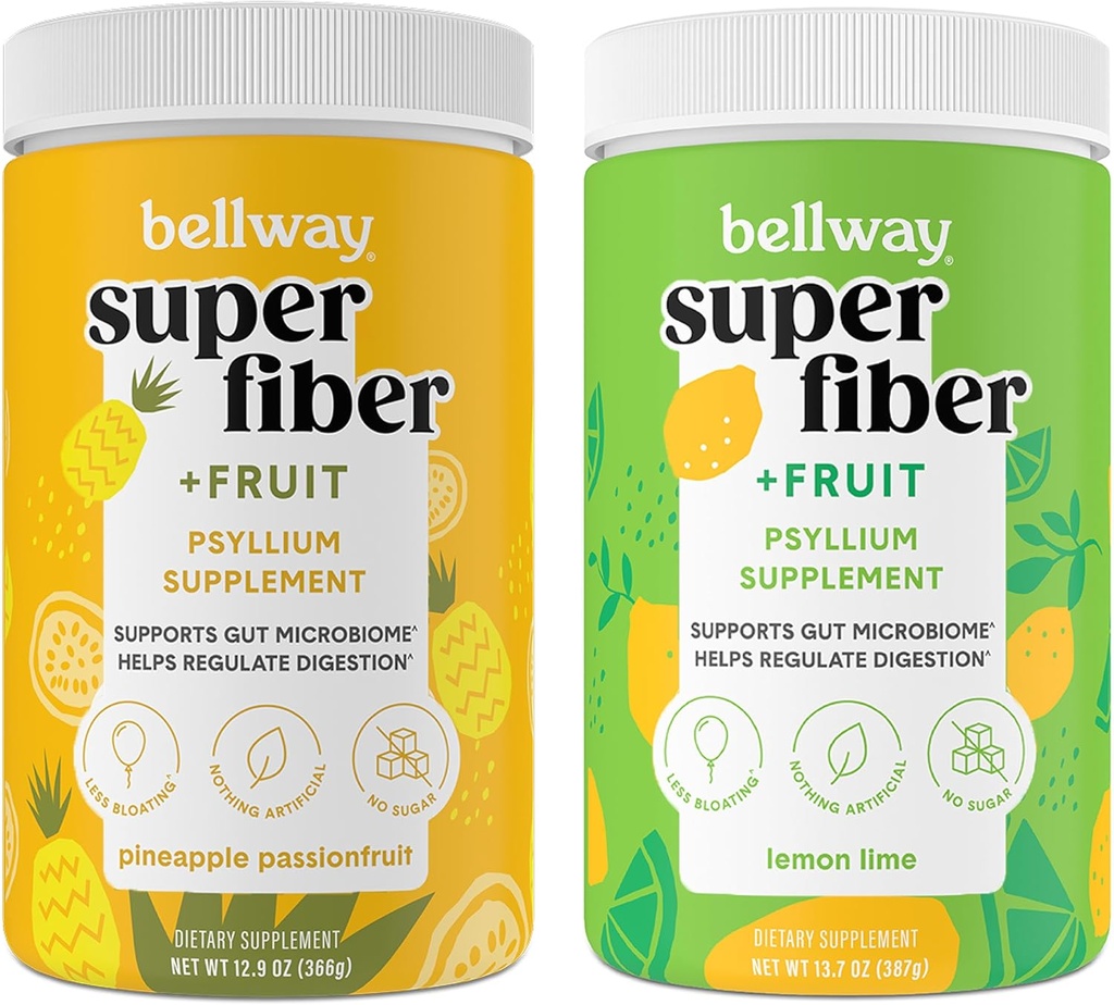 Bellway Super Fiber Powder + Ovoce, Sugar Free Organic Psyllium Husk Powder Fiber Dodatek pro Regularitu, Bloating Relief & Gut Health, Non- GMO, Ananas Passion Fruit & Lemon Lime