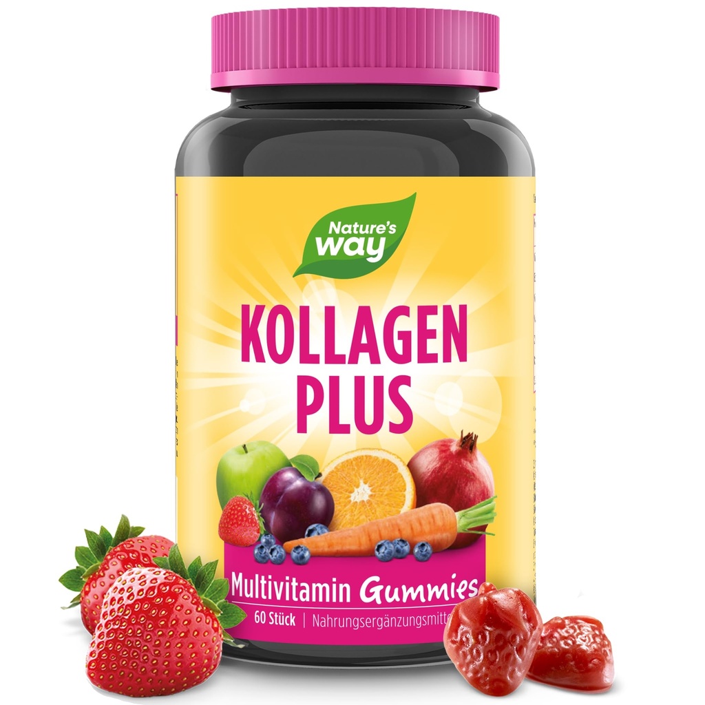 Příroda žije! Vlasy, kůže a nehty Premium gummies, Beauty Formule *, s kolagen, Biotin, Vitamíny C & E, Jahodové ochucené, 60 gummies