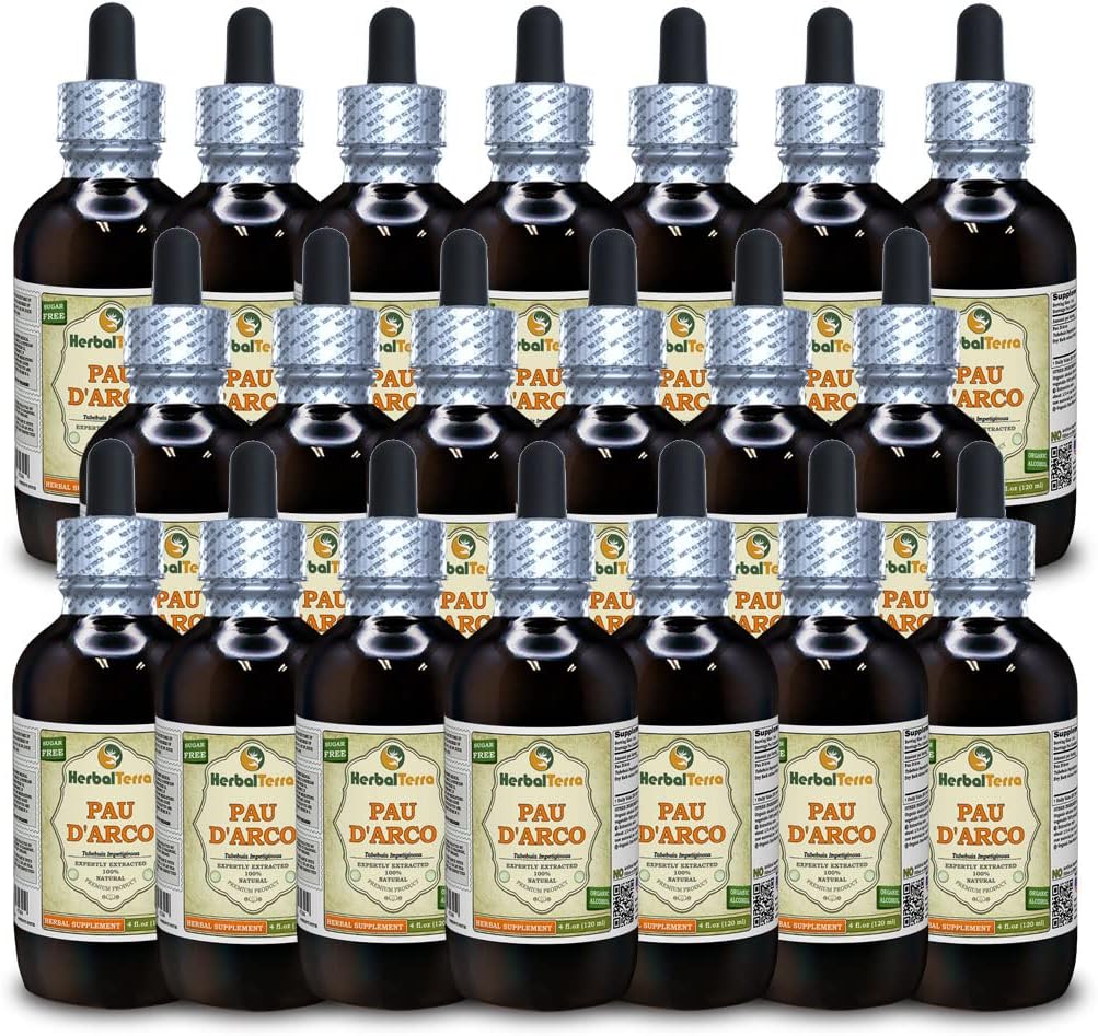 PAU d 'arco (Tabebuia Impetiginosa), tinktura, sušený tekutý extrakt z Bark (značka: HerbalTerra, Proroudly Made in USA) 20x4 fl.oz (20x120 ml)