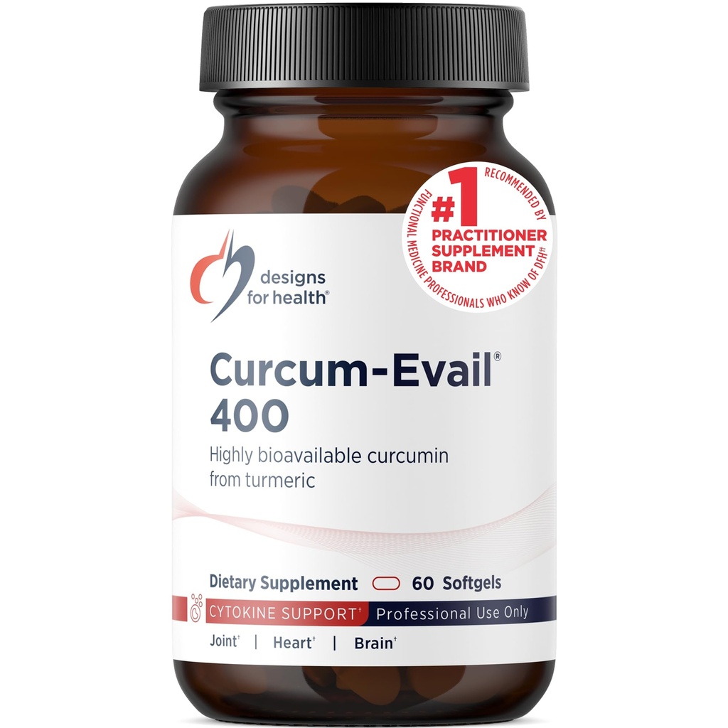 Design pro zdraví Curcum- Evail 400 - Biologicky dostupné turmerické Curcumin doplňky - Emulgační technologie - Curcumin C3 Complex s turmerickým olejem + vitamin E, Non- GMO (60 Softgels)