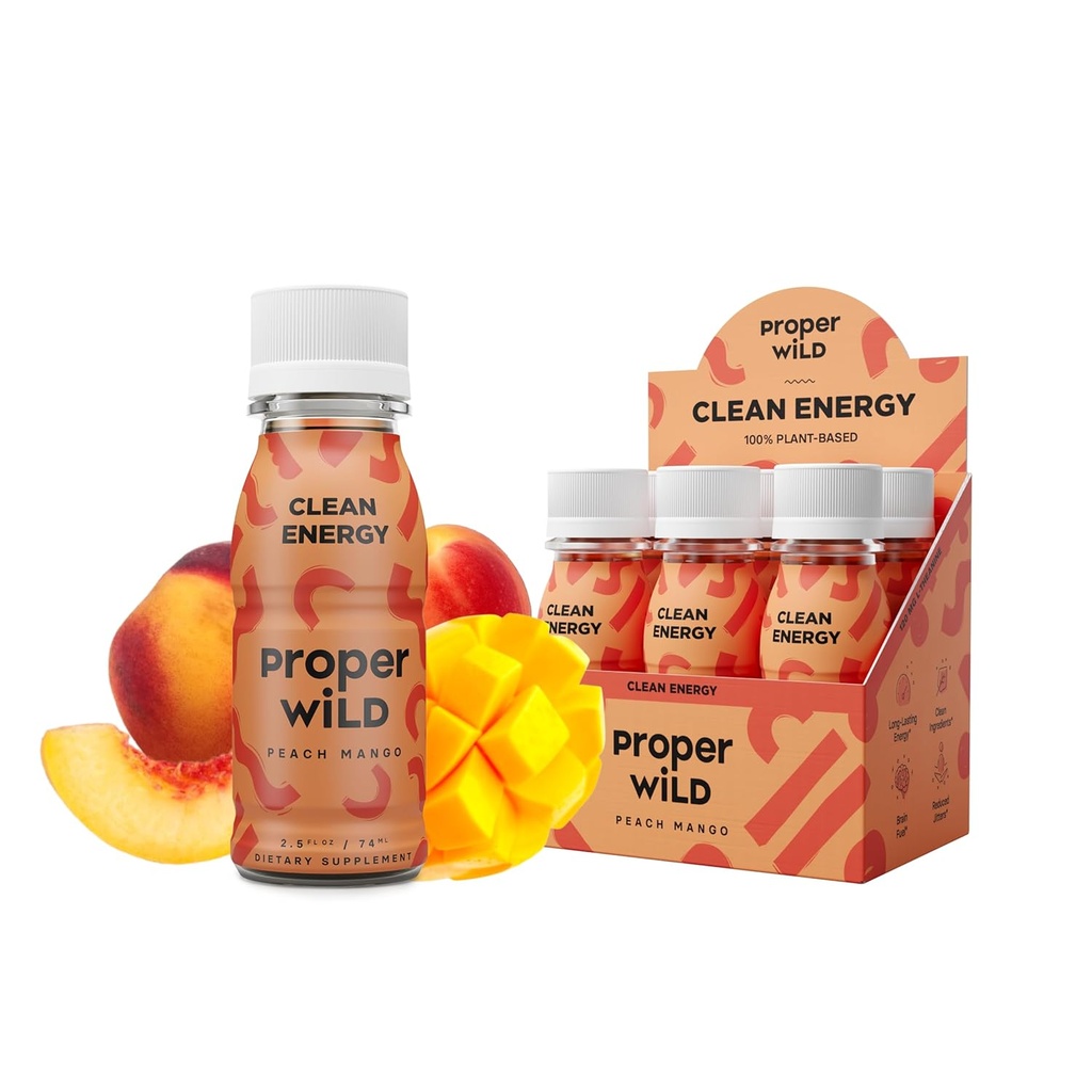 Správné Wild Vegan Energy Shots, s L- Theanine, a organické kofein, čisté rostliny na energetických nápojích, gluten- Free, GMO- Free, Dairy- Free, Stevia- Free, Soy- Free, Peach Mango, 2.5 Fl Oz, 6 Pack