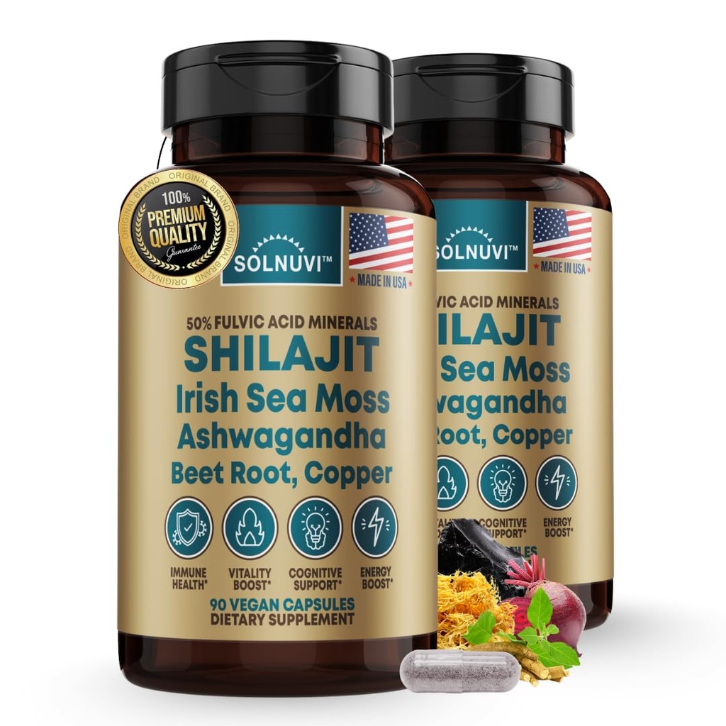 Shilajit Čisté Himalájské organické kapsle s Irským mořem Moss, Ashwagandha, Měď, Beet Root - Fulvic Acid Trace Minerály dodatek pro muže a ženy - 90 hrabě, Non- GMO, gluten- bez