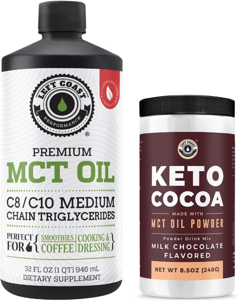 Výkon na levém pobřeží 100% Coconut MCT Oil Liquid, 32oz + Keto Coco Drink Mix, 8.5oz