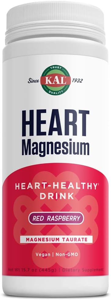 Kal Heart Magnesium Drink Mix, Red Raspberry Magnesium Taurate Powder Heart Zdraví doplňky pro zánět, Cukr zdarma, Vegan, 100 Služeb, 15.7 oz