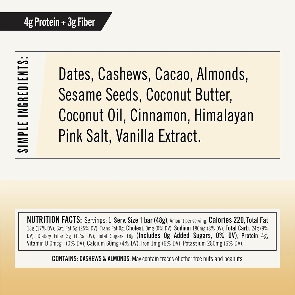 Thunderbird Bars Energy Snack, gluten- Free with Protein, Zdravé skutečné jídlo, Vegan Paleo Non- GMO, No Add Sugar, Snickerdoodle Cashew Tahini Flavor (12 Počet, 1.7 oz. Bary)