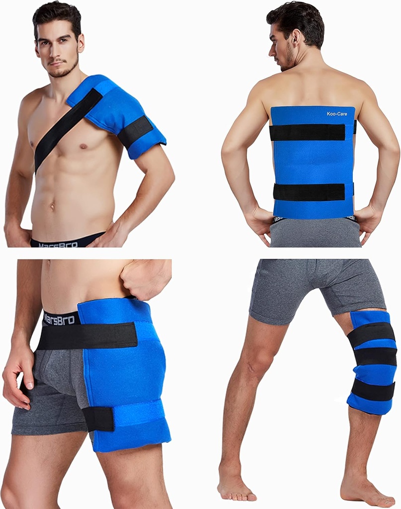 Koo-Care Velký flexibilní gel led Pack & Wrap s proužky pro studenou terapii - bolest úlevu pro rameno Rotator manžety, záda, Hip, Knee náhradní chirurgie, Shin Splint zranění znovu použitelné - 11 "x 14"