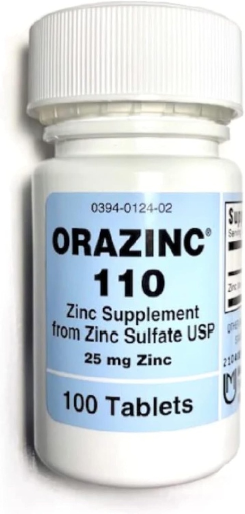 Mericon Industries Orazinc 25mg Zinek dodatek 124; Zinkové zdravotní doplňky pro regulaci hormonů, zdraví (100 zinkových tablet)