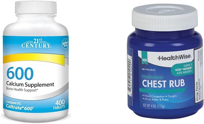 21. století vápník 600 mg Tablety 400 Počet & HealthWise Medicated Chest Rub 4oz Kašel Suppressant