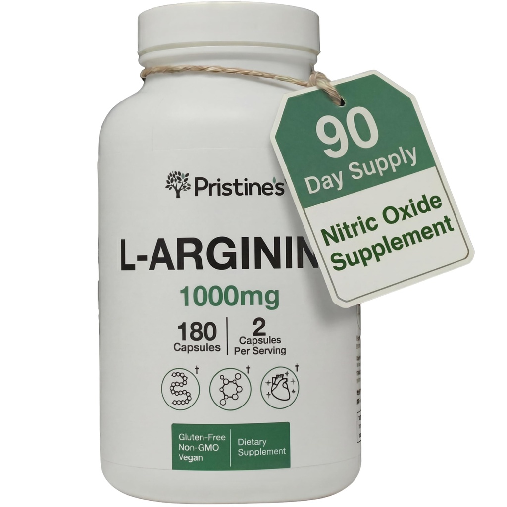 PRISTINE 'S L Arginine doplňky pro muže a ženy - 1000mg Kapsle 90 denní zásobování oxidem dusičným & Předcvičení Amino Acid Support