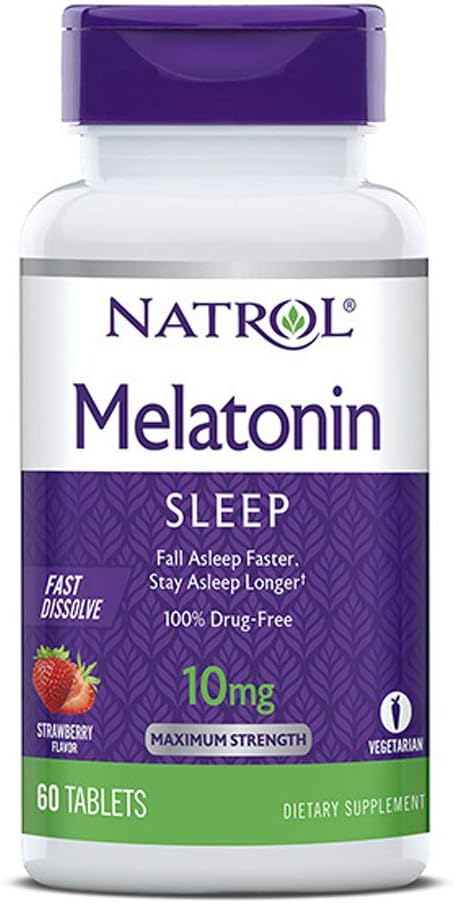 Natrol Melatonin Sleep Maximální síla rychle rozpustit Jahodovou příchuť 10 mg 60 tablet (balení po 2)