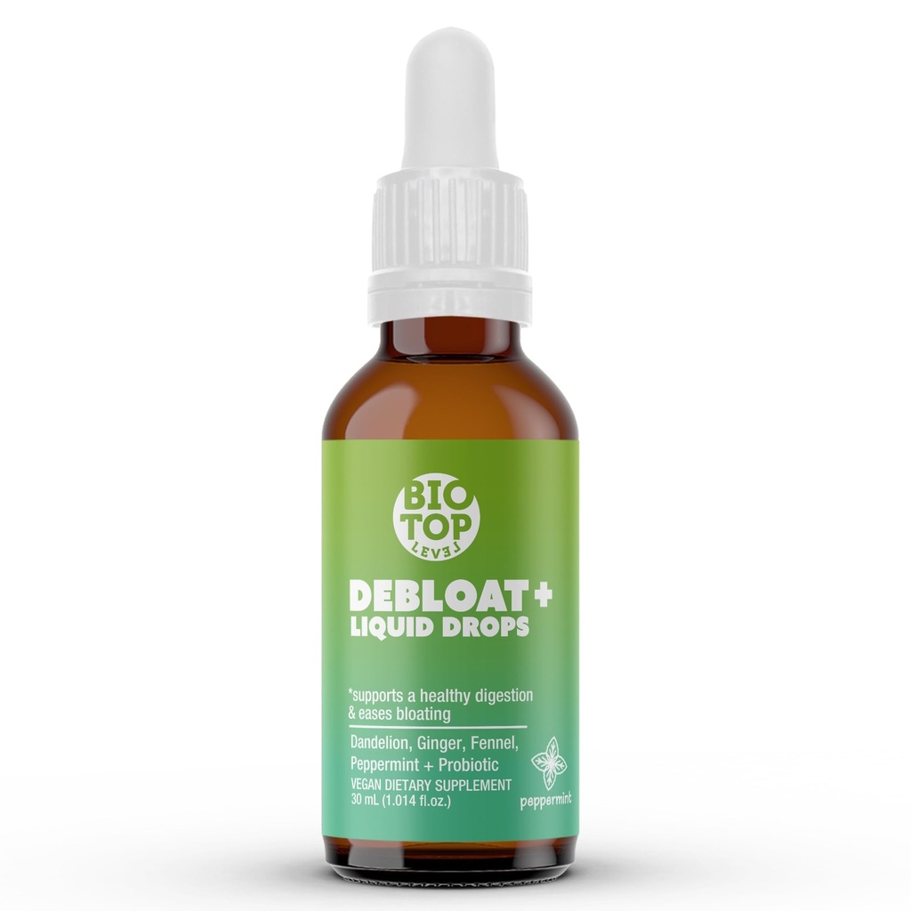 Debloat Organic Liquid Drops for Natural Gas & Bloating Relief, Podporuje trávicí & Gut Zdraví s Dandelion, Ginger, Fennel, Peppermint, Sugar- Free 1.0 Fl Oz.
