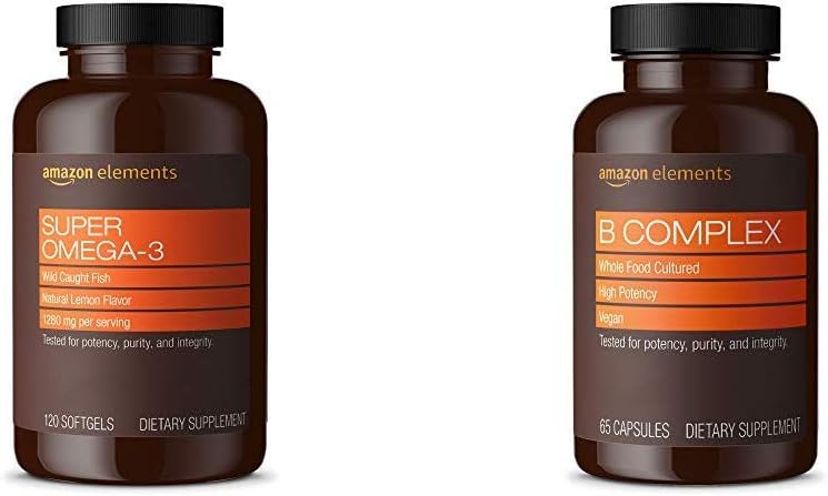 Prvky Super Omega-3 (120 Počet) a Prvky B Komplex (65 Kapsle)