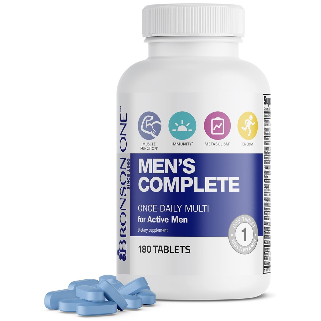 Bronson One Daily Men 's Complete Multivitamin Multimineral Once- Daily Multi pro aktivní muže, 180 Tablet