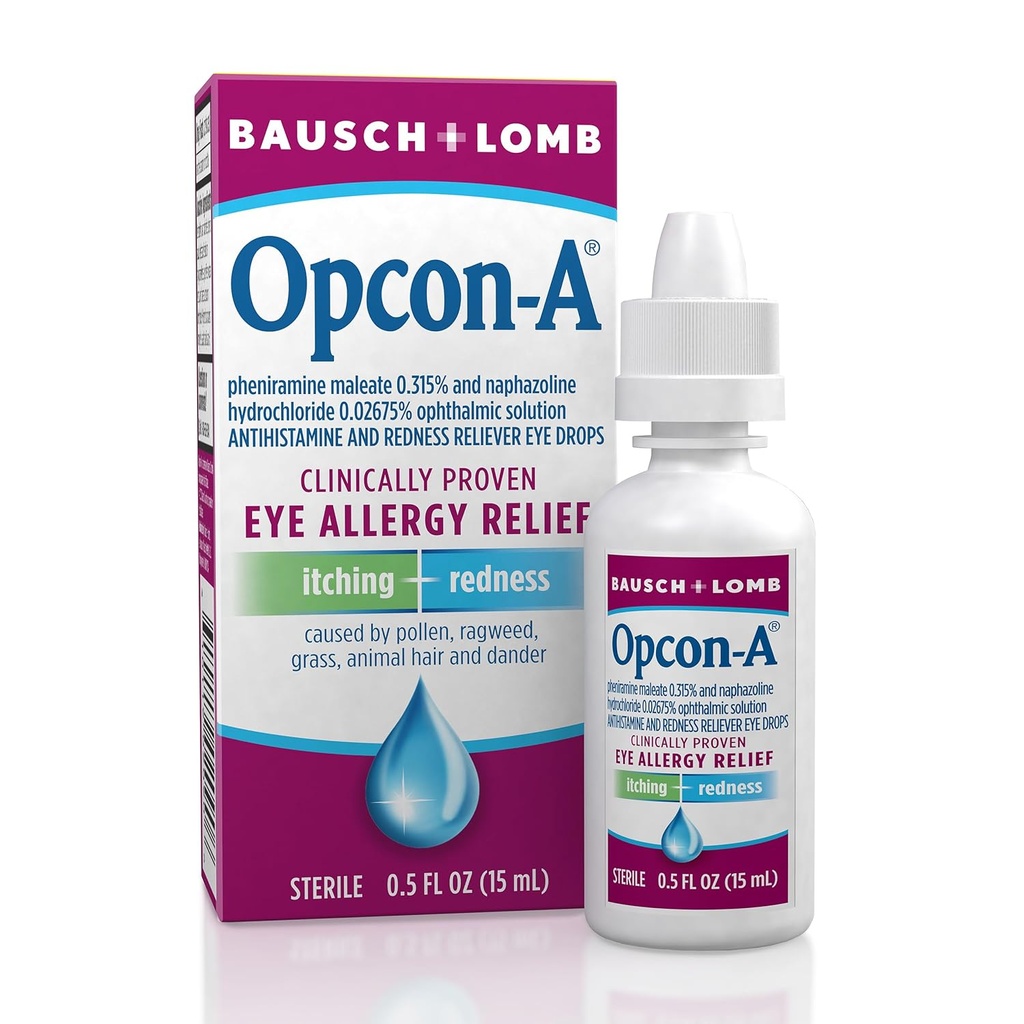 Opcon- Alergie Oční kapky od Bausch + Lomb, pro Itch and Redness Relief, Red and Itchy Eyes Antihistamine Eye Drop, Klinicky osvědčená léčba, 0.5 Fl Oz
