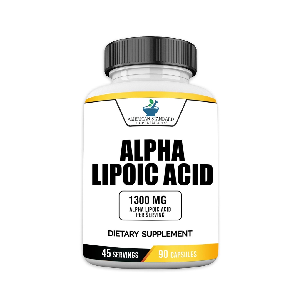 Americké standardní doplňky Alpha Lipoic Acid 1300mg Per Serving - Vegan, Gluten Free, Non- GMO, 90 Kapsle, 45 Služeb