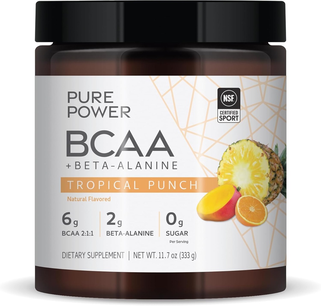 Pure Power BCAA + Beta- Alanin, Tropical Punch Flavor, 11.7 oz (333 g), 30 Servings, 6g BCAA, 2g Beta- Alanin, 0g Sugar, Non- GMO, Dr. Mercola