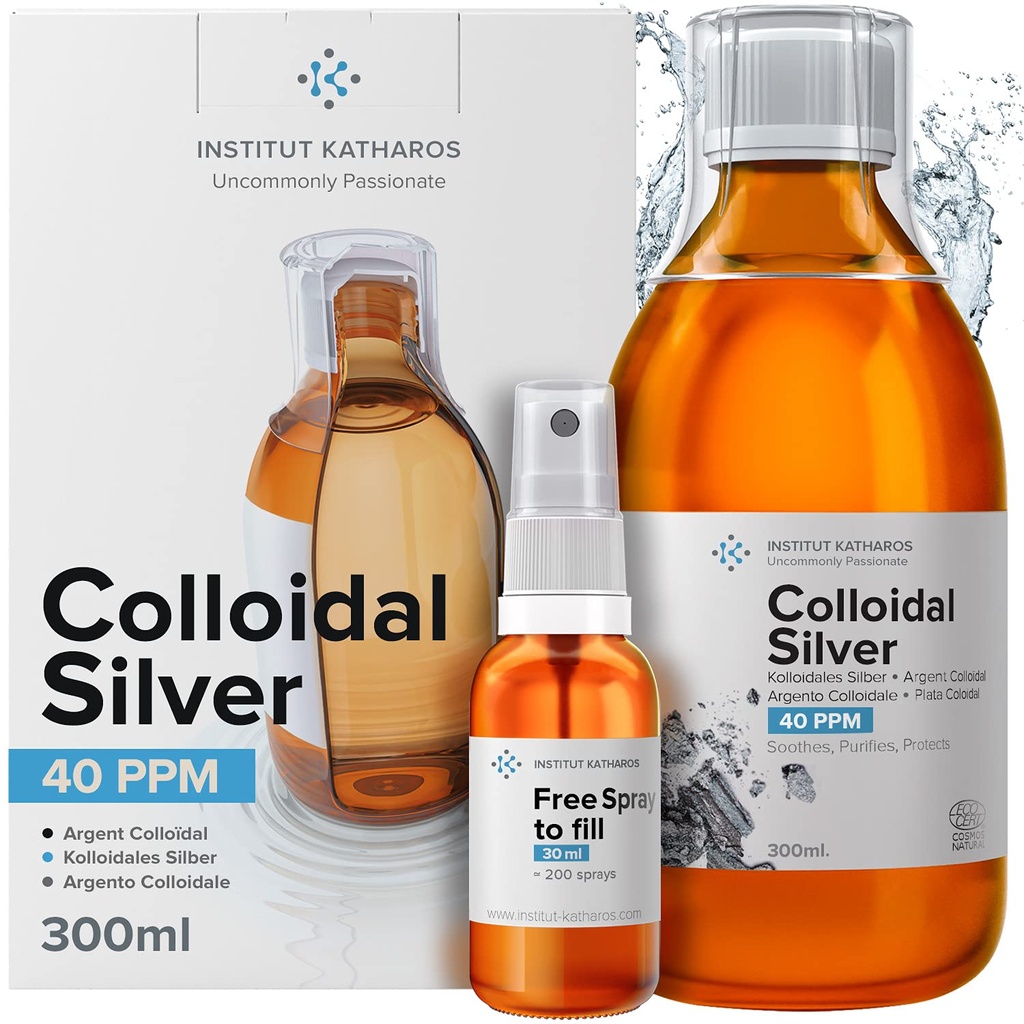 Koloidní Silver Liquid 10 fl oz & Spray to fill ● Bioactive Hydrosol Silver Water ● Natural Immunication Supplement Sol Supplement Sole Sole Solution ● Ionic Minerals 40 PPM ● Organic Structured Plata Coloidal