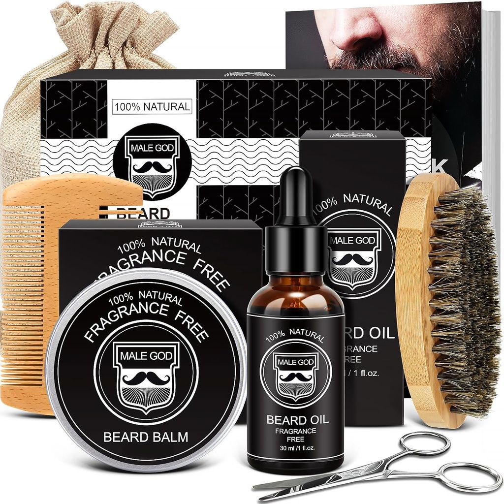 MALE Bůh Beard Kit w / přírodní ingredience, Vhodné pro všechny pleti, Narozeninové dárky 124; výročí 124; Vánoční dárky 124; Mens Stocking Stuffers 124; Dárky pro muže, On, Manžel, Přítel, Táta, Přátelé