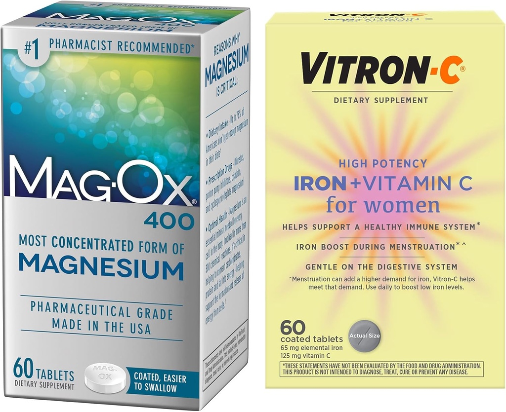 Vitron- C vysoce potentní Železný dodatek, Immunt Podpora 60ct a Mag- Ox 400 Magnesium Minerální dodatek 60ct