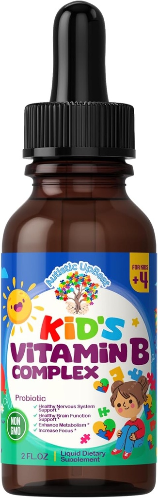 Autistic UpBeat: Kid 's Vitamin B Complex 124; Kid- Friendly Drops CLAS124; Unlfaured CLAS124; B1, B2, B3, B6, B7, B9 & Methyl B12 CLAS124; Mozková funkce, Focus, Metabolismus CLAS124; Dětské B Complex Liquid Drops Dodatek