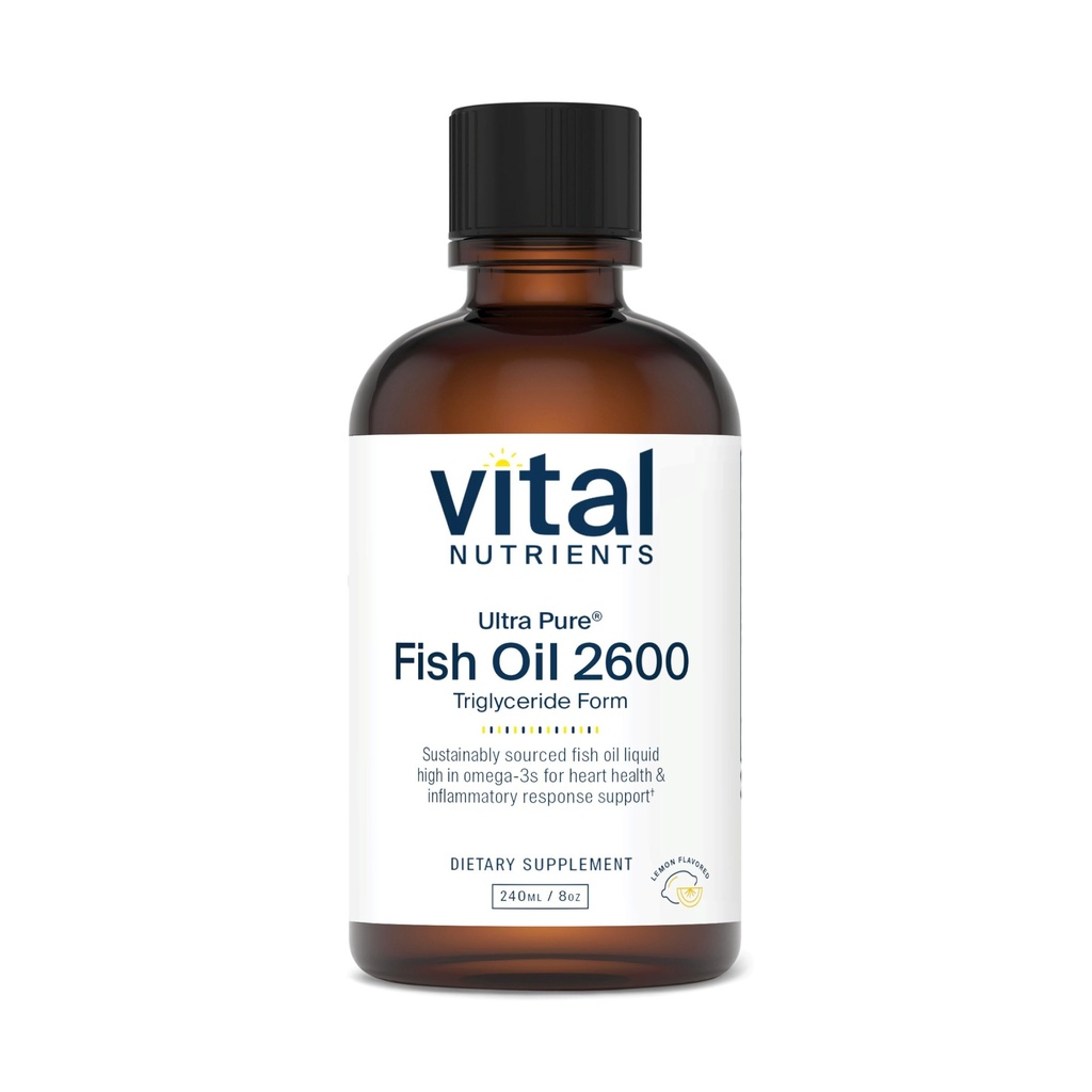 Vital Nutrients - Ultra čistý rybí olej 2600 (farmaceutický stupeň) - Hi- potence Deep Sea Liquid Fish Oil, Kardiovaskulární podpora, přírodní citrónová příchuť - 8 Fl Oz na láhev