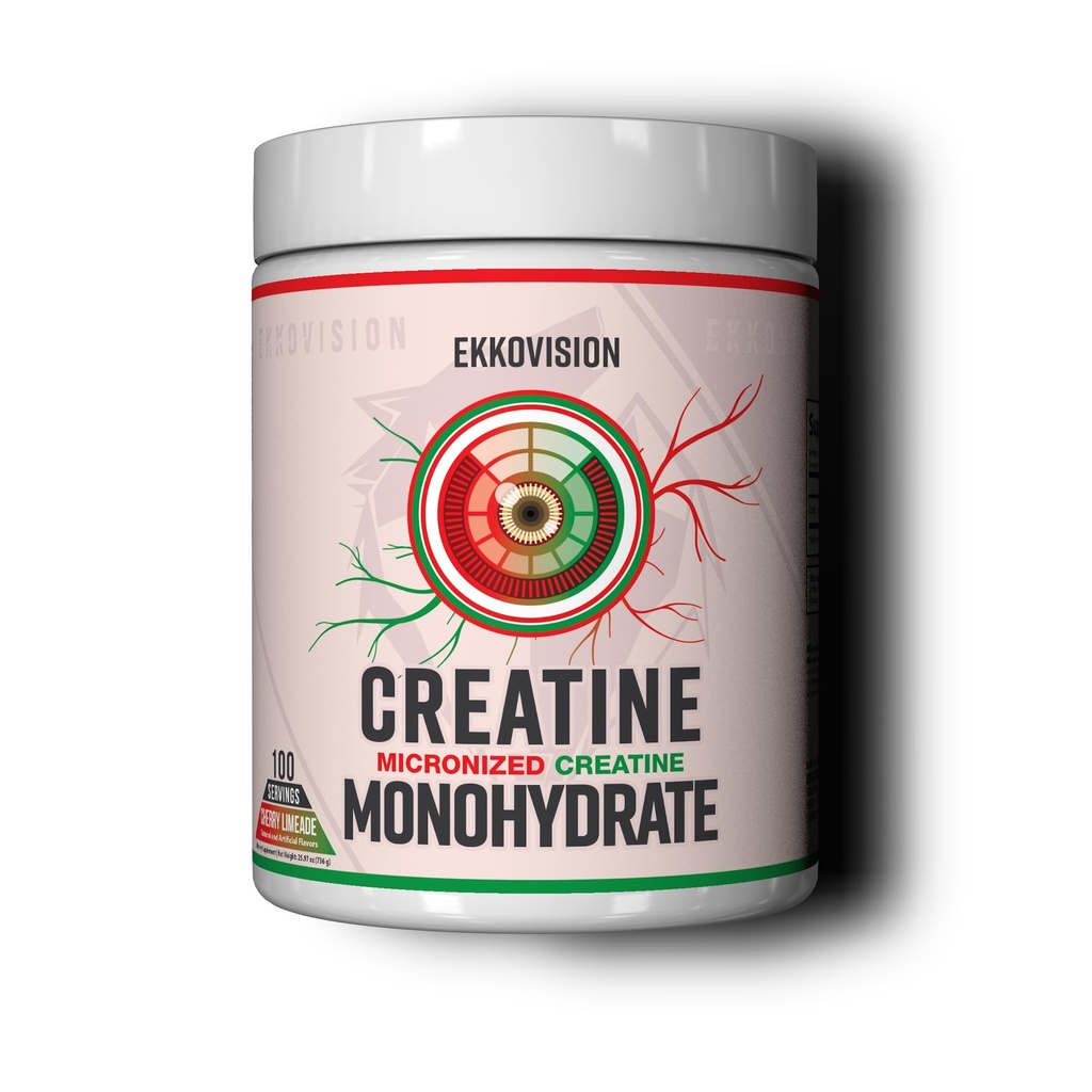 Ekkovision Creatine Monohydrát Powder, Mikronizovaný, Cherry Limeade, Pre Workout & Post Workout Dodatek pro muže a ženy, Energetická podpora, Snadno míchat v třeseních, Smoothies & Nápoje, 100 Služebnictví
