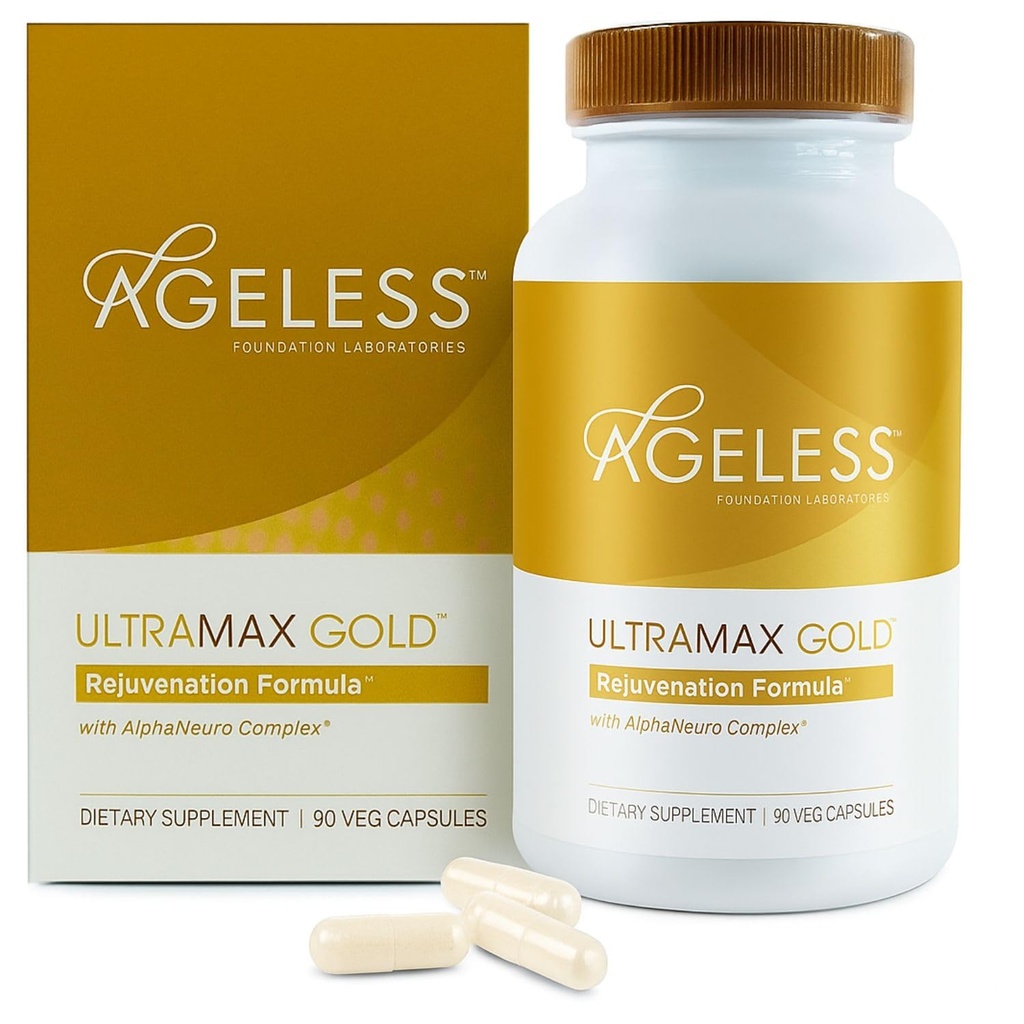 AGELESS ™: UltraMAX Gold ™ Kapsle, HGH Anti- Aging Dodatek pro ženy, Pohlcuje buněčné stárnutí, podporuje imunitní zdraví, hladší kůže tone a obnovující spánek, Řízení hmotnosti, 90 Kapsle