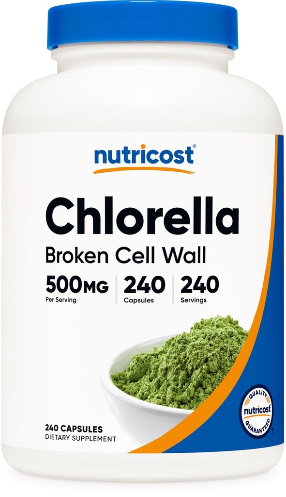 Nutricost Chlorella Kapsle 500mg, 240 Vegetariánské Kapsle - Non- GMO a gluten zdarma
