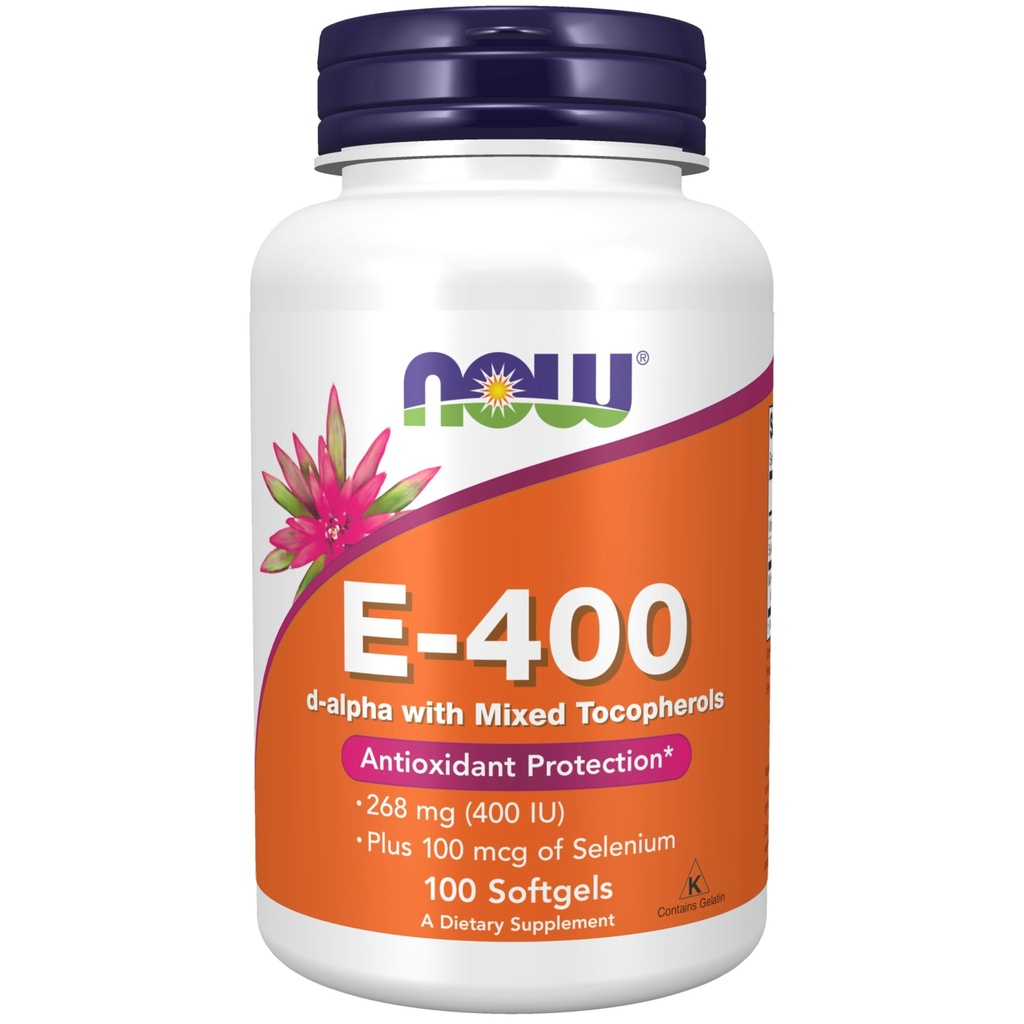 Nyní doplňky, Vitamin E- 400 IU, Smíšené tokoferoly, Antioxidační ochrana *, 100 Váček