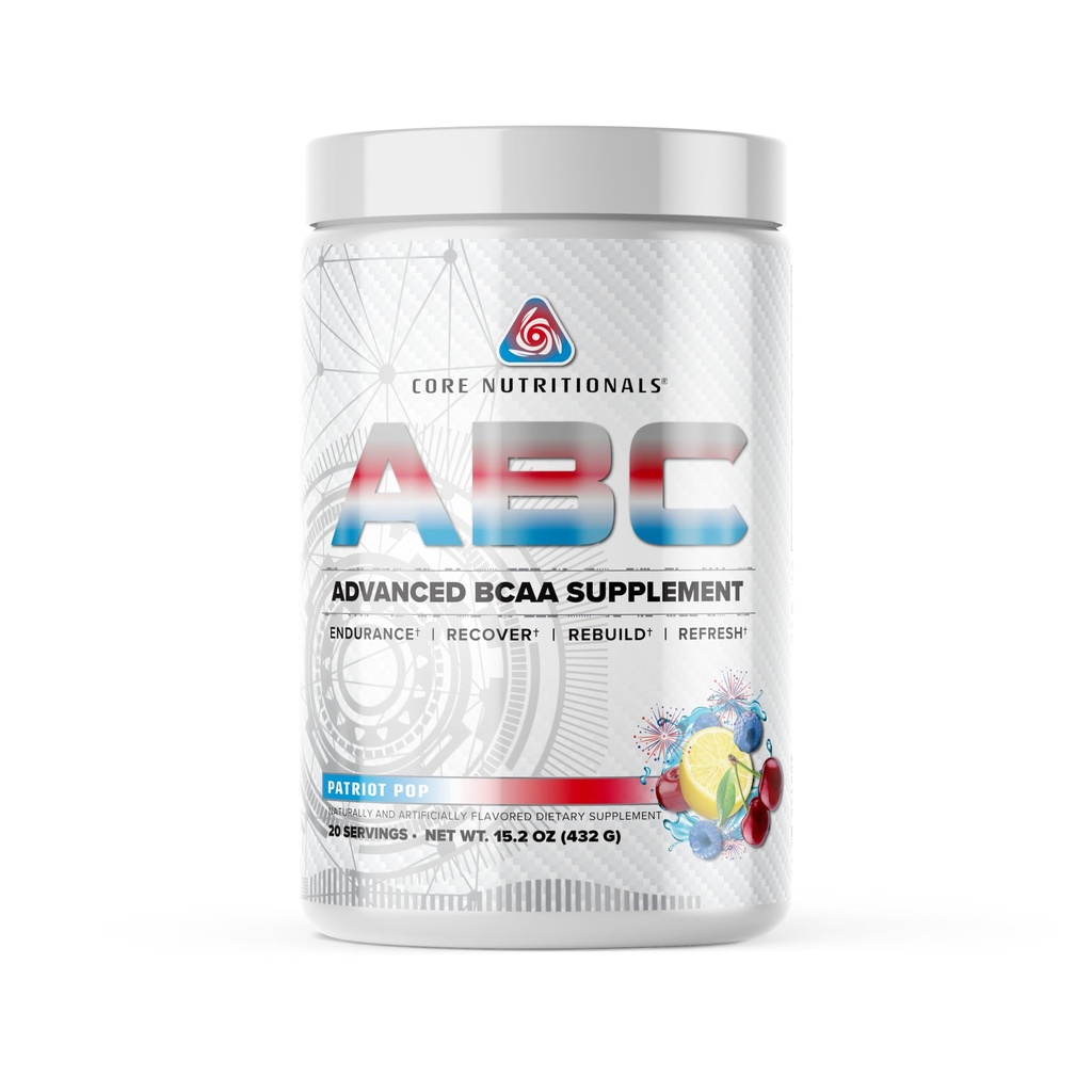 Core Nutritionals ABC Advanced BCAA Dodatek 124; Amino Acid Recovery Blend 124; s glutamine, Beta Alanin, Citrulline Malate currency 124; 20 Služeb (Patriot Pop)