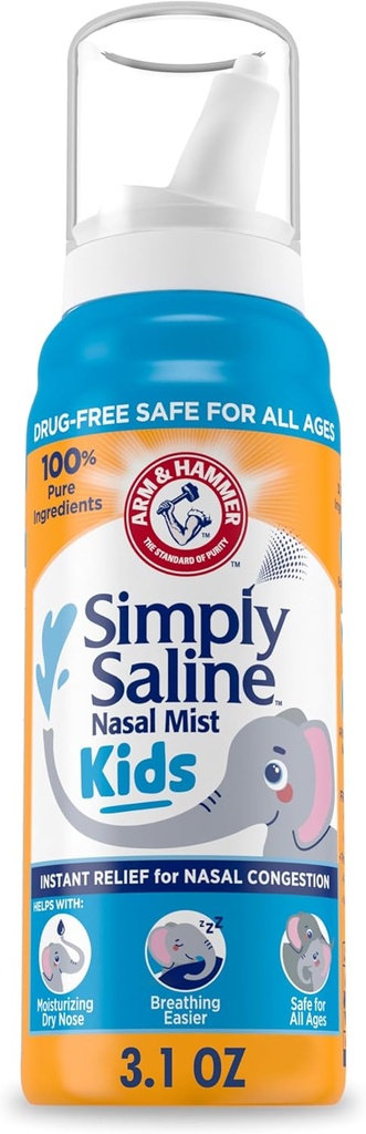 ARM & HAMMED Simple Saline Kids Nasal Mist, Saline Spray for Gentle Nasal Congestion Relief, 3.1 Oz