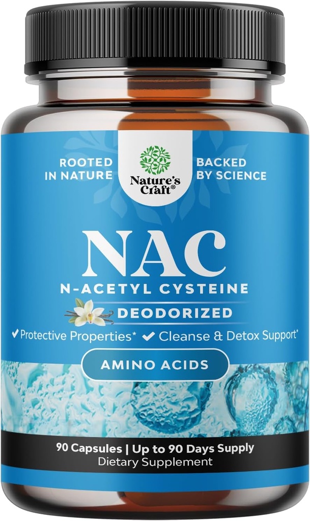 NAC dodatek N- acetyl cystein s vanilkovou - Detox N- acetylcystein dodatek pro Lung zdraví a dýchací funkce, játra & ledviny Detox & Cleanse - Amino NAC kapsle pro dospělé - 90 Ct