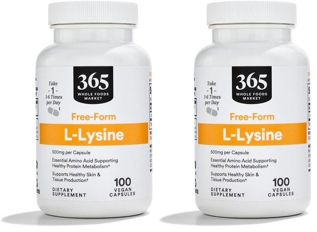 365 Podle celého trhu potravin, L Lysin 500 Mg Zeleninové kapsle, 100 Počet (balení po 2)