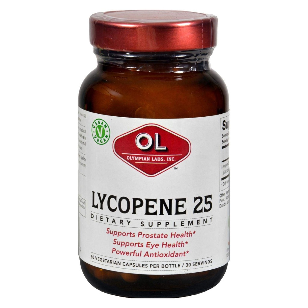 Olympian Labs Lycopene 25mg, Výkonný antioxidant podporuje Eye, Prostate & Heart Health, Gluten Free, Non- GMO, 60 Vegan Kapsle