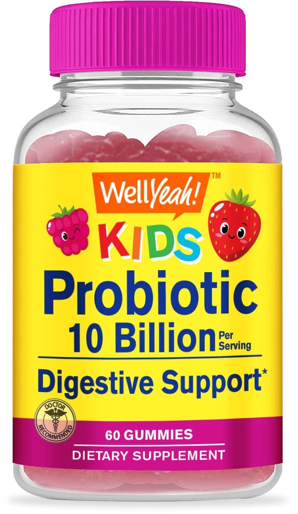 WellYeah Probiotika pro děti Gummies -10 miliard CFU - pro Gut zdraví, imunitní zdraví a stravovací podpora - Berry Flavor Žvýkací dodatek - Vegan, non GMO, Gluten zdarma děti Probiotic -60 Gummies