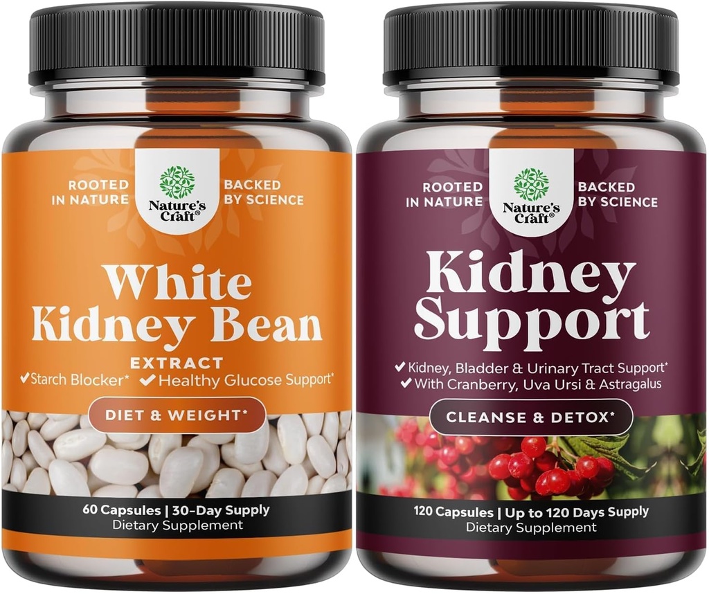 Bundle of Natural White Ledney Bean Extract - Trávicí zdraví Dietní Vláknina a Workout Dodatek pro muže a ženy a ledviny Podpora Cranberry Dodatek pro močové měchýře zdraví