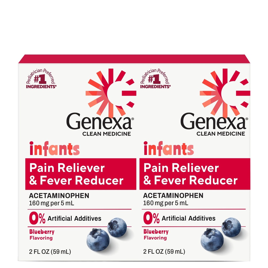 Genexa Ingredients 'Clean Acetaminophen PHAR124; Pediatra Preferred Ingredients PHAR124; Pain Reliever & Fever Reducer for Children PHAR124; Barvivo Free, 0% umělé přísady PHAR124; Organic Blueberry Flavor, 4 fl oz (2 balení)